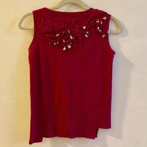 Burn 'n Violet Magenta Sweater Vest Crochet & Shells Boho Size XS